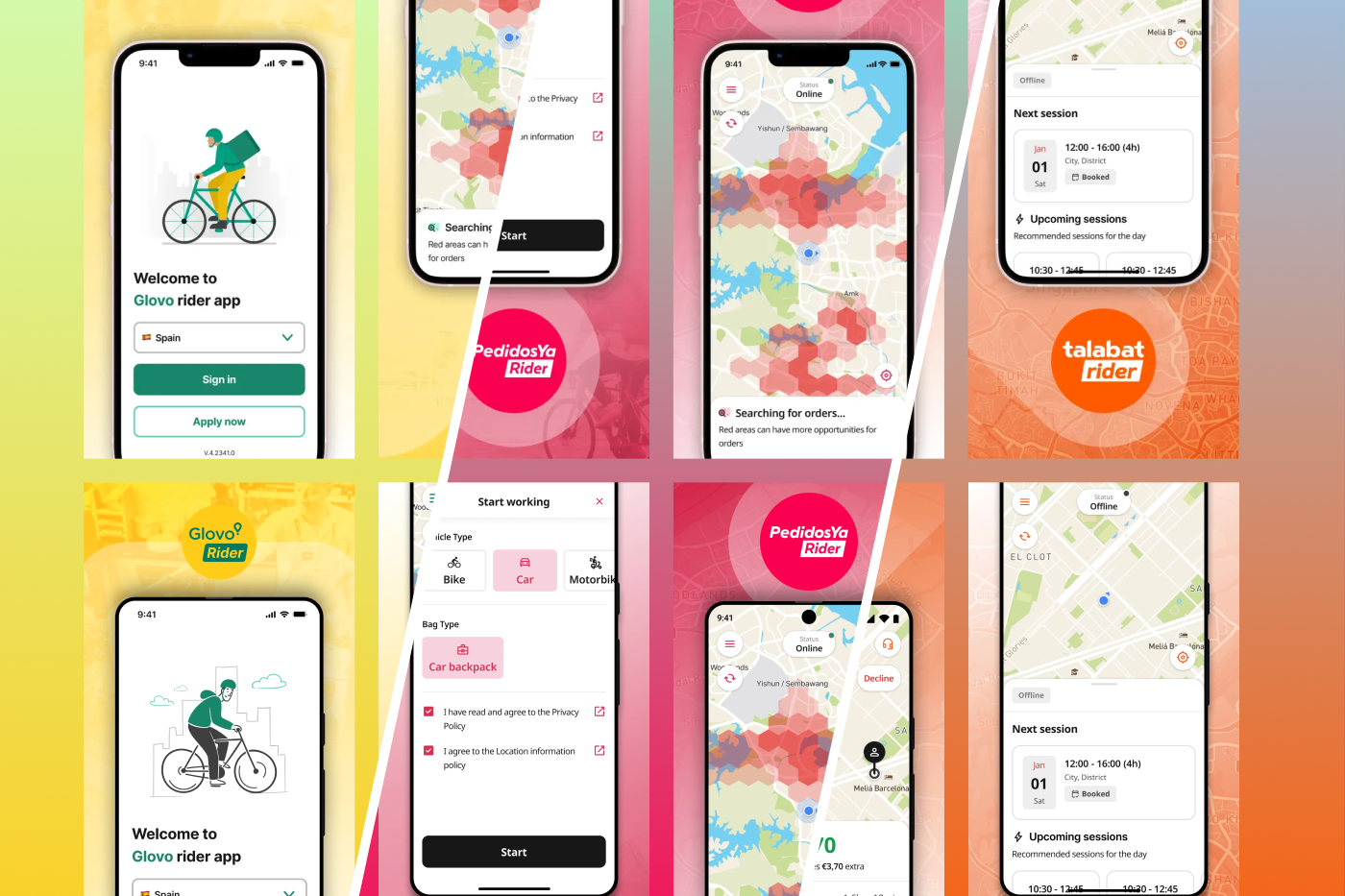 Delivery Hero Rider App Brand Mockups for Glovo, PedidosYa, and Talabat